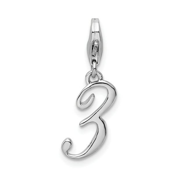 925 Sterling Silver Rhodium-plated Number 3 with Lobster Clasp Charm 